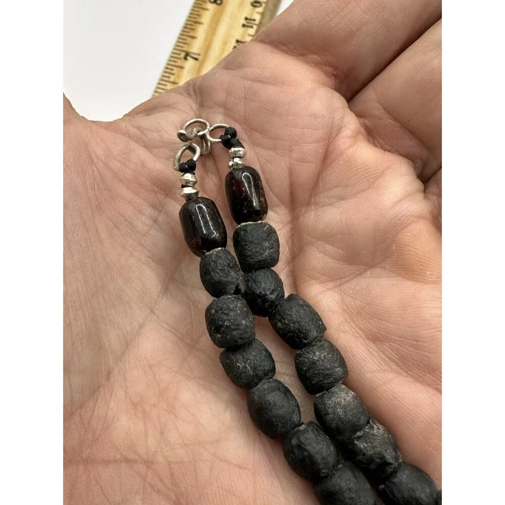 Natural Java Glass Beads Necklace Sterling Silver Thunderbird Pendant Artisan